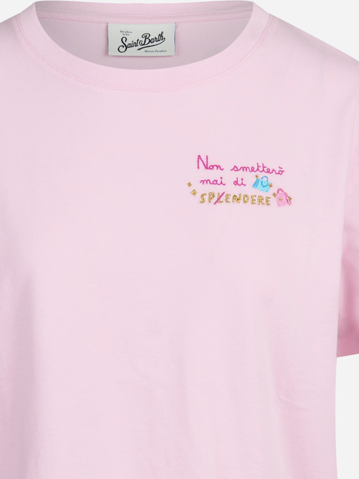 T-shirt Emilie con ricamo rosa - dettaglio del prodotto