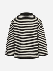 Polo rigata in lana marrone e bianca - vista posteriore