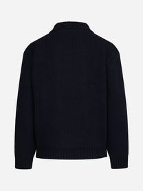 Cardigan bomber doppiopetto in lana blu - vista posteriore