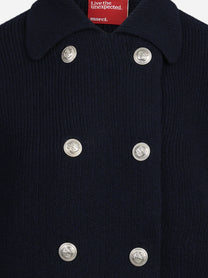 Cardigan bomber doppiopetto in lana blu - dettaglio del prodotto