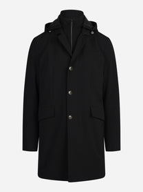 Cappotto imbottito con cappuccio nero - vista frontale
