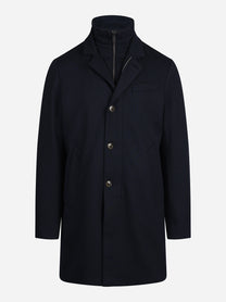 Cappotto imbottito in lana vergine blu - vista frontale