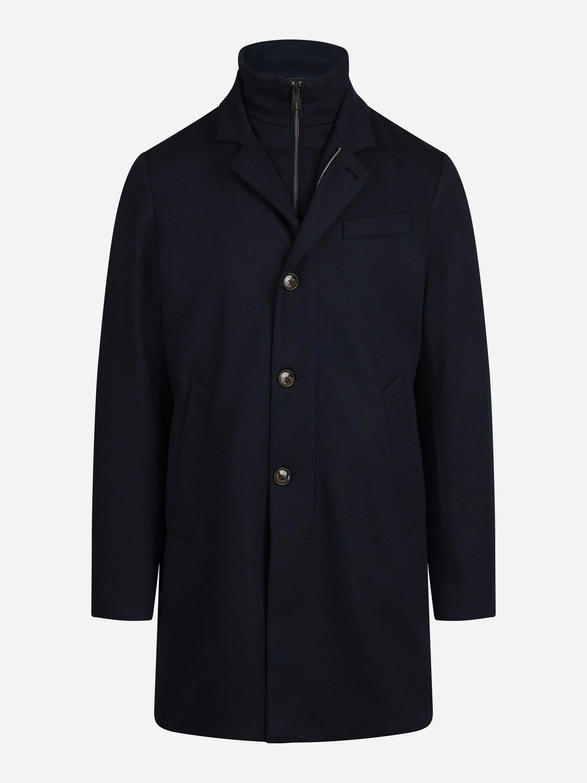 Cappotto imbottito in lana vergine blu - vista frontale