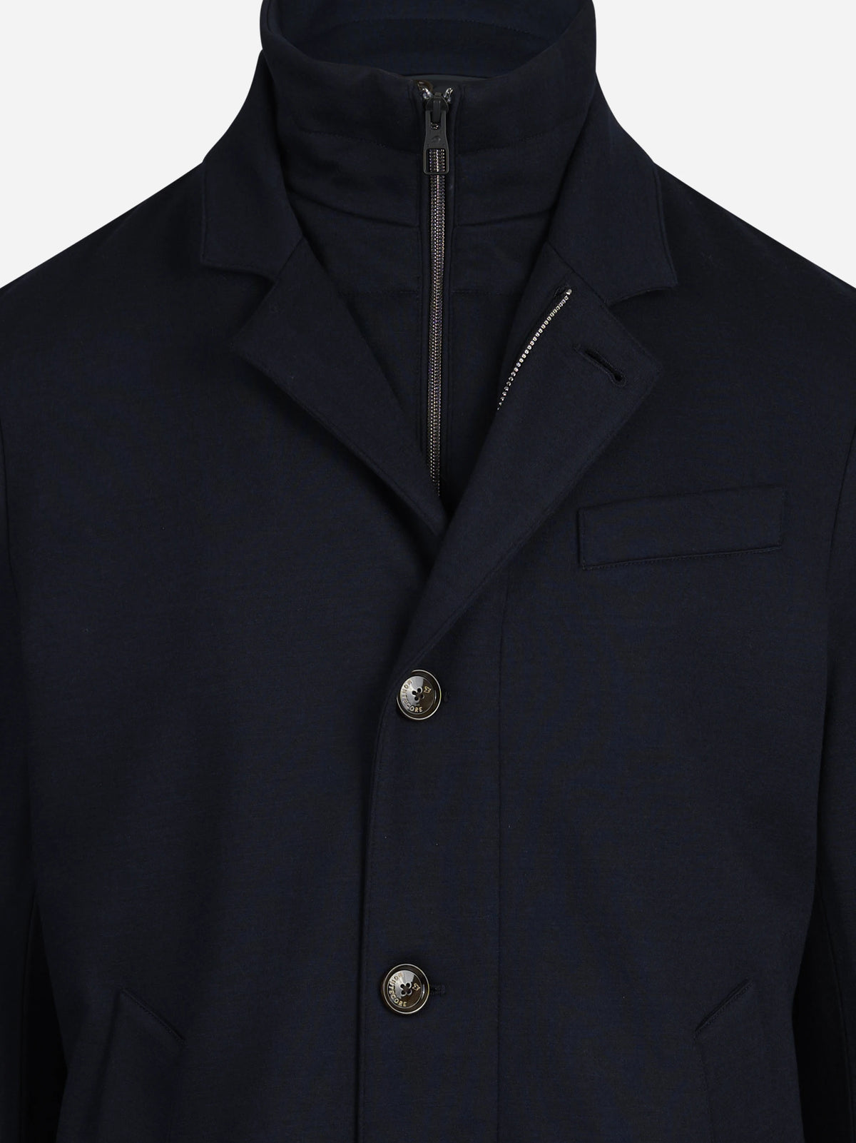 Cappotto imbottito in lana vergine blu - dettaglio del prodotto