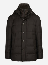 Piumino con cappuccio marrone - vista frontale