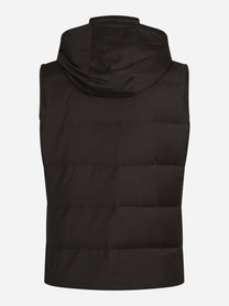 Gilet imbottito con cappuccio in lana vergine marrone - vista posteriore