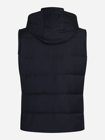 Gilet imbottito con cappuccio in lana vergine blu - vista posteriore