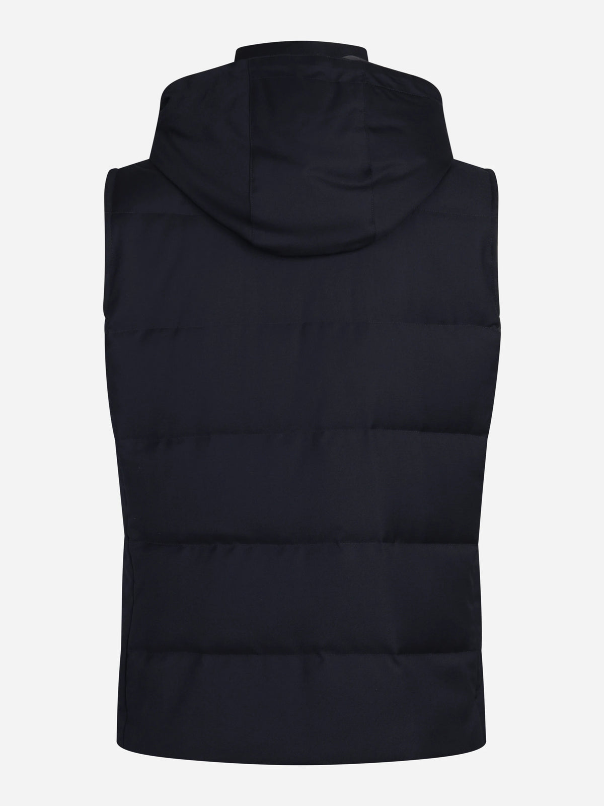 Gilet imbottito con cappuccio in lana vergine blu - vista posteriore