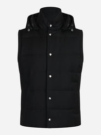 Gilet imbottito con cappuccio in lana vergine nero - vista frontale