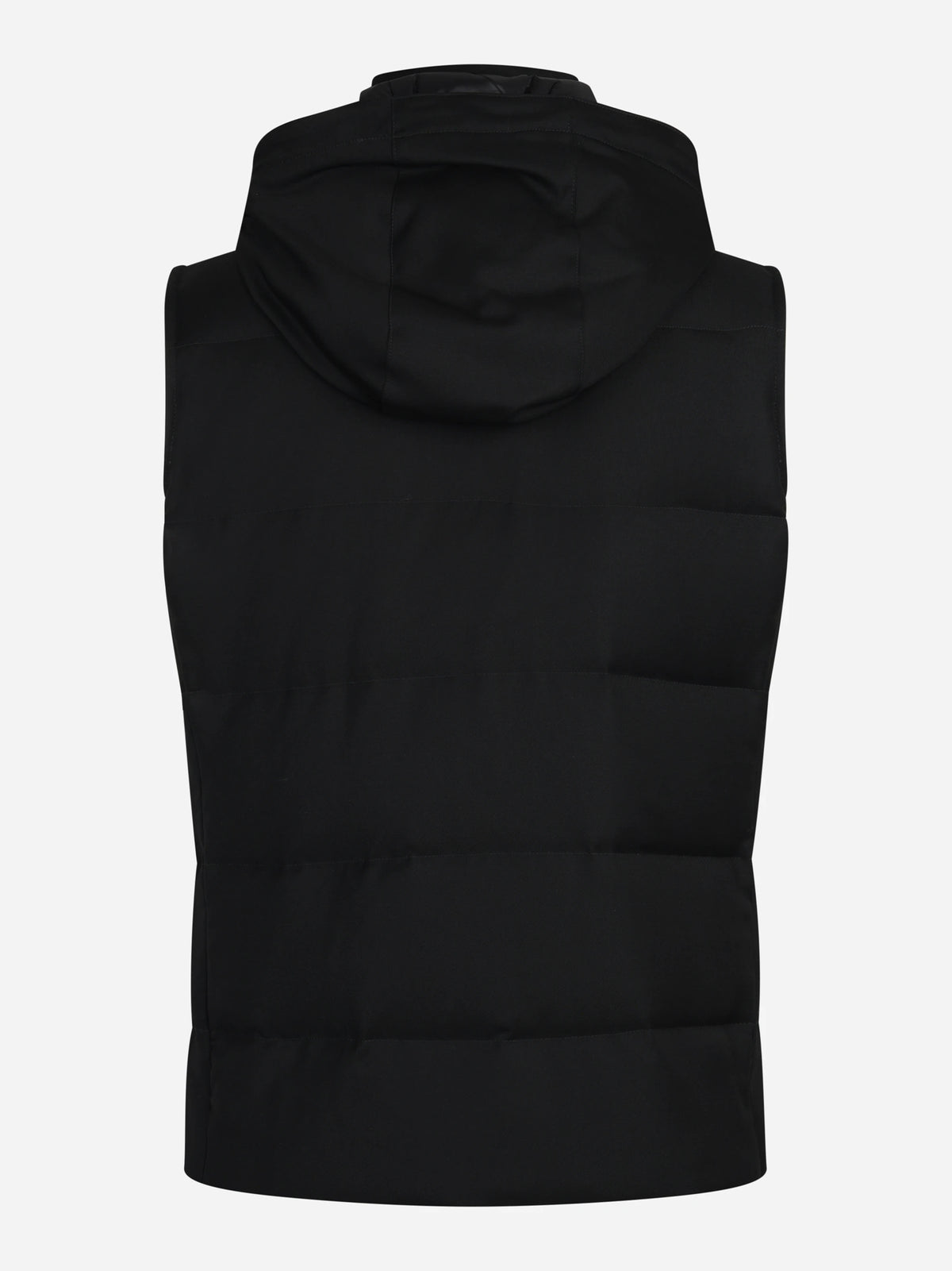 Gilet imbottito con cappuccio in lana vergine nero - vista posteriore