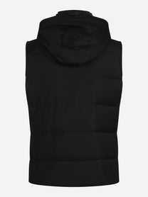 Gilet imbottito con cappuccio in lana vergine nero - vista posteriore