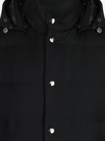 Gilet imbottito con cappuccio in lana vergine nero - dettaglio del prodotto