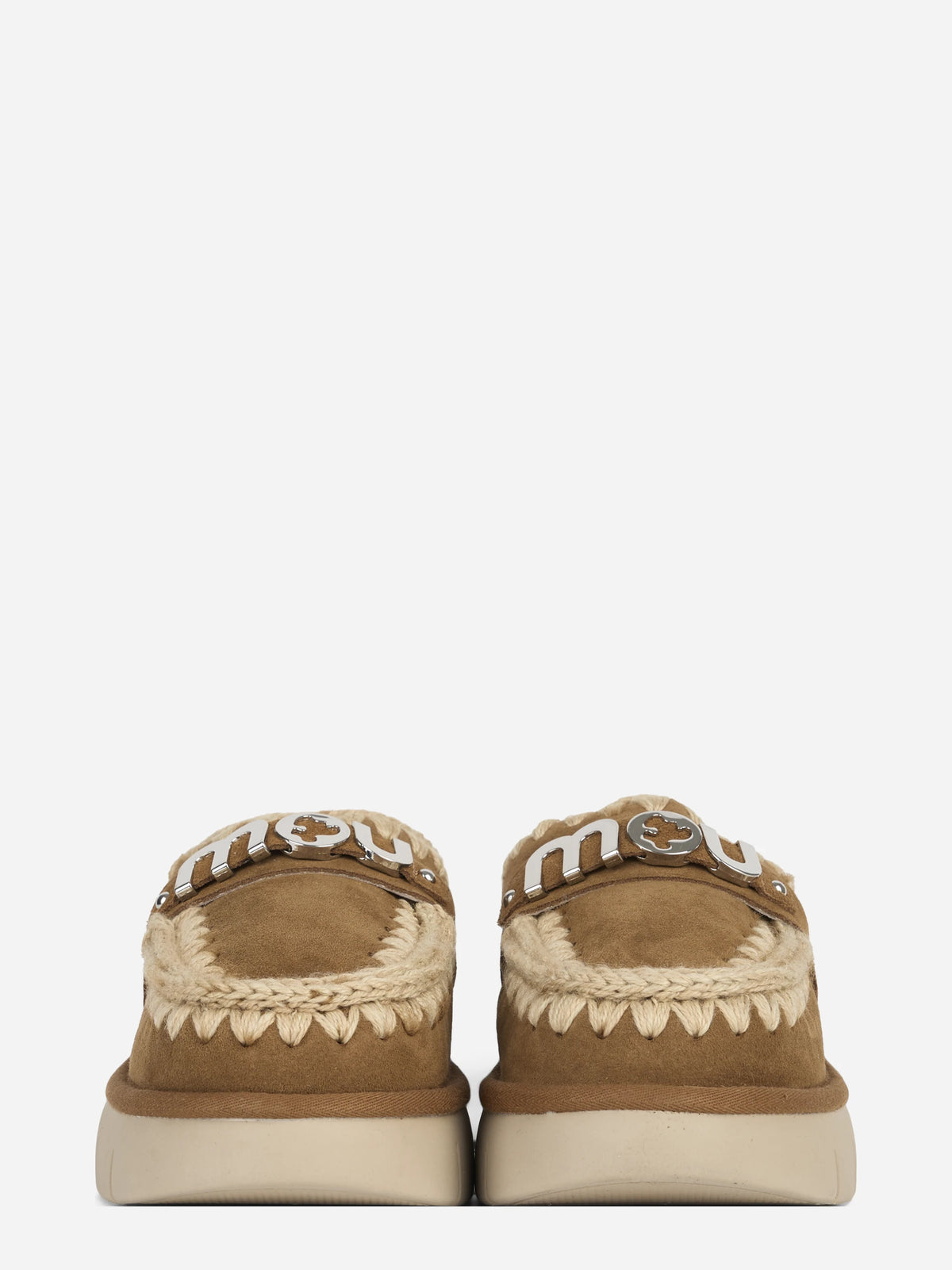 Sabot Bounce Clog Metal Logo in suede marrone - vista frontale