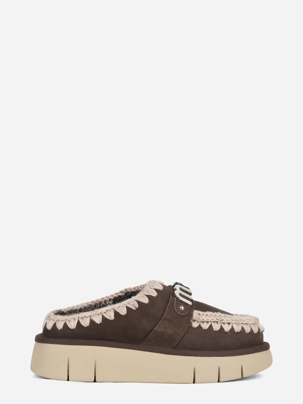 Sabot Bounce Clog Metal Logo in suede rosa - vista laterale