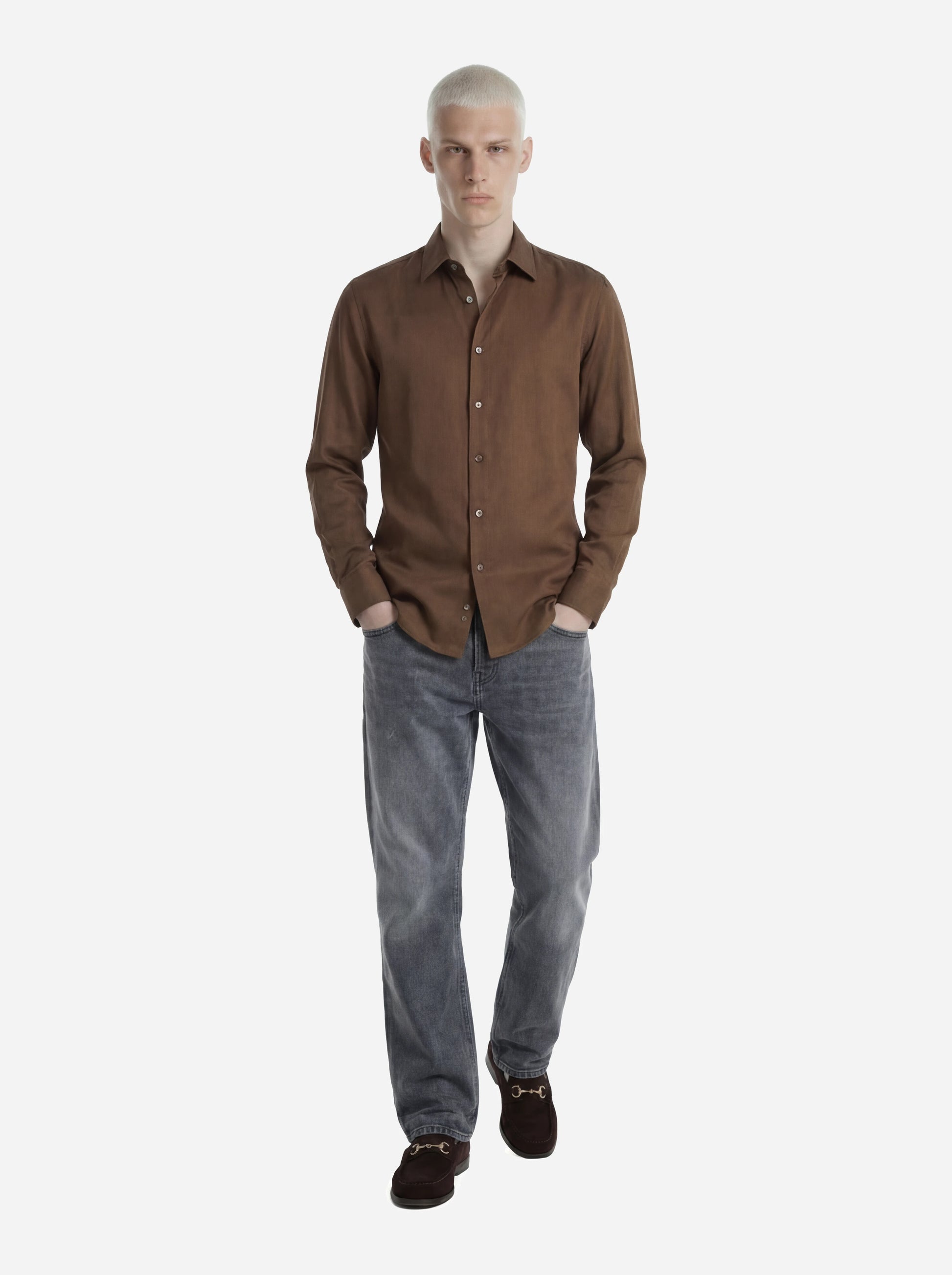 Camicia in pura seta marrone