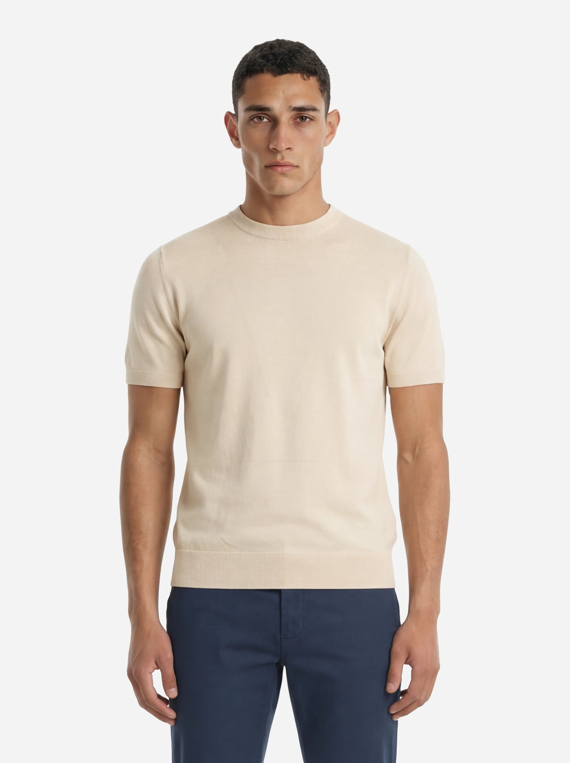 Maglia manica corta in misto cotone beige
