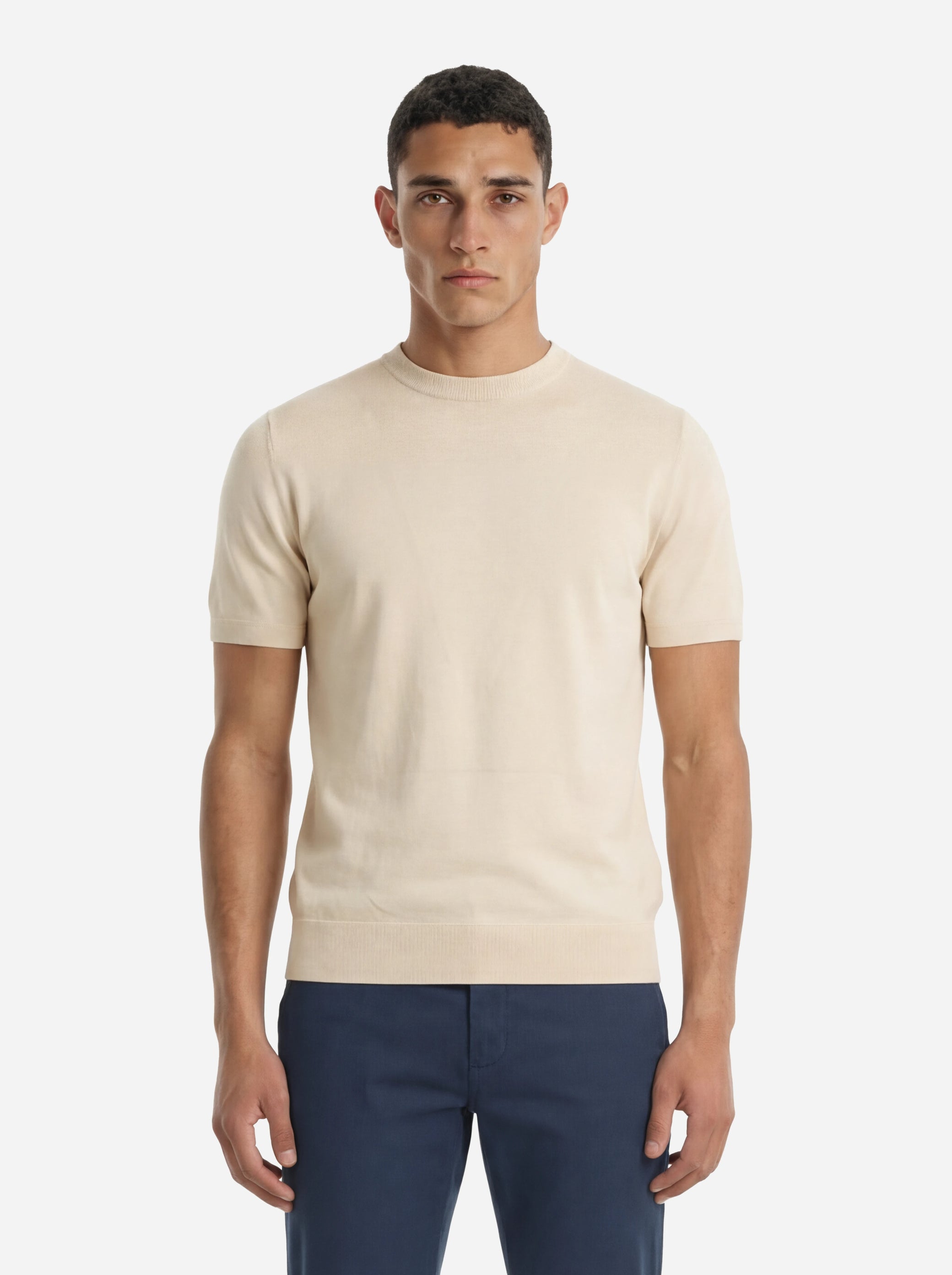 Maglia manica corta in misto cotone beige