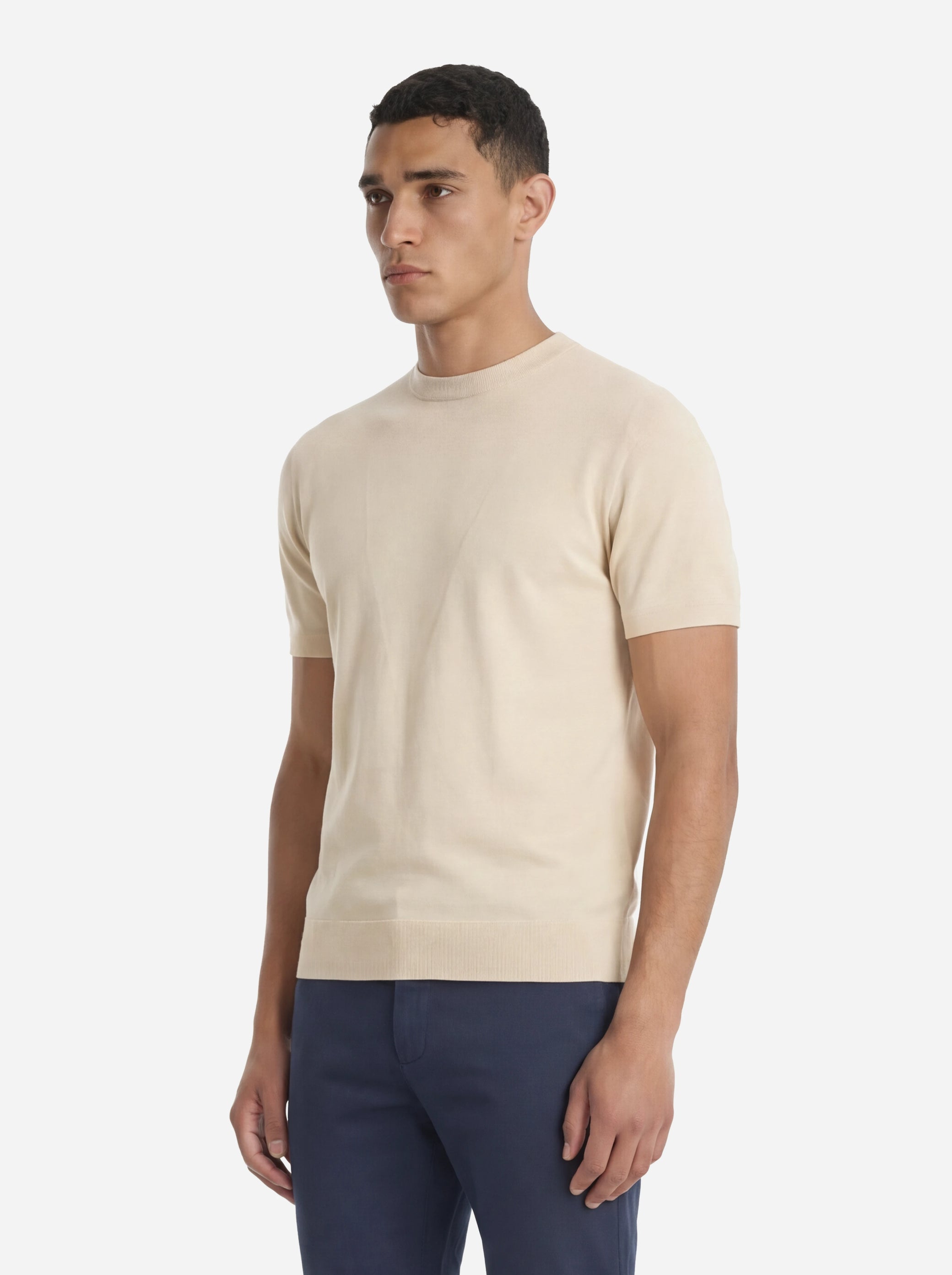 Maglia manica corta in misto cotone beige