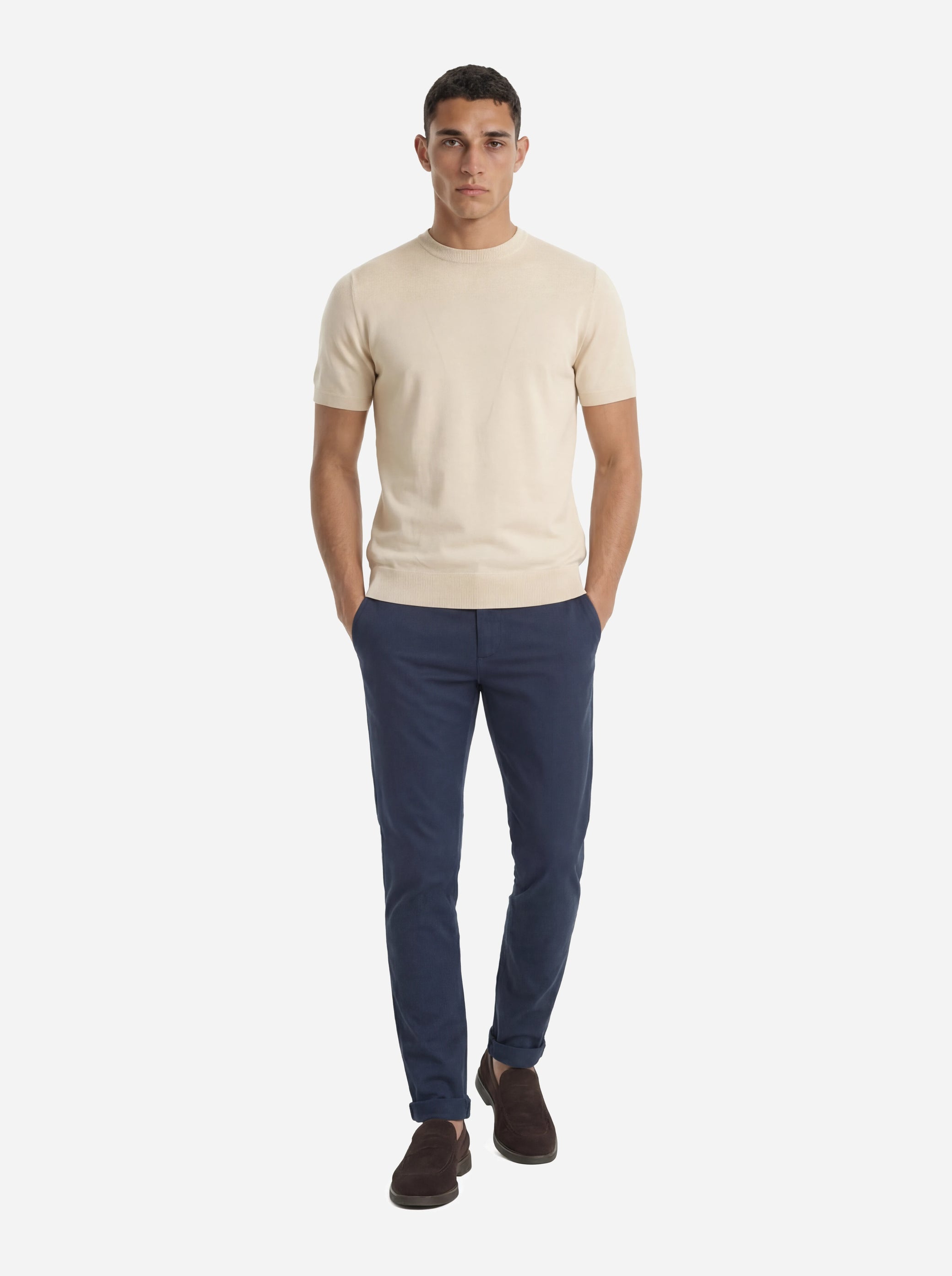 Maglia manica corta in misto cotone beige