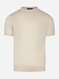 Maglia manica corta in misto cotone beige