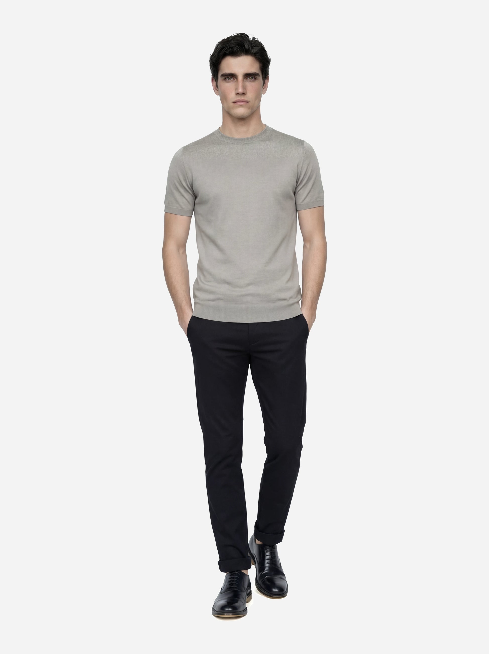 Maglia manica corta in misto cotone grigio