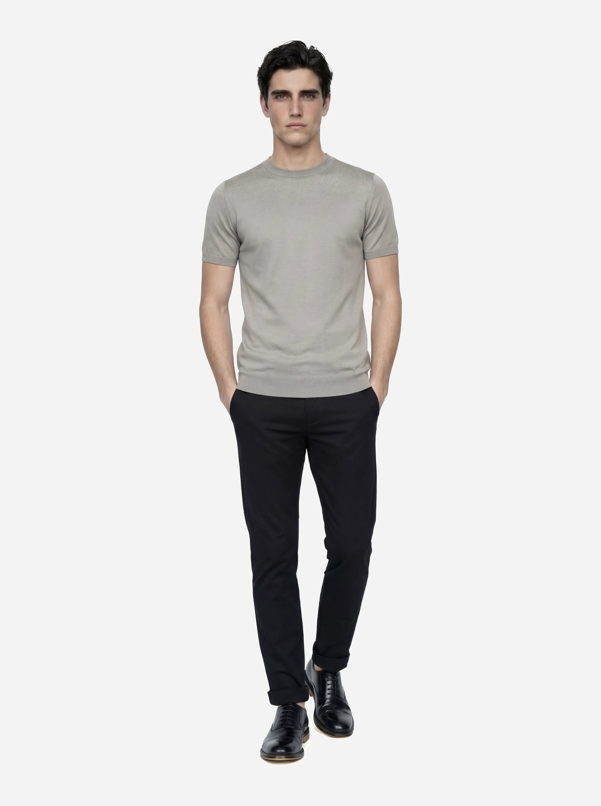 Maglia manica corta in misto cotone grigio