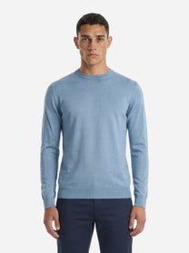 Maglia girocollo manica lunga in misto cotone celeste