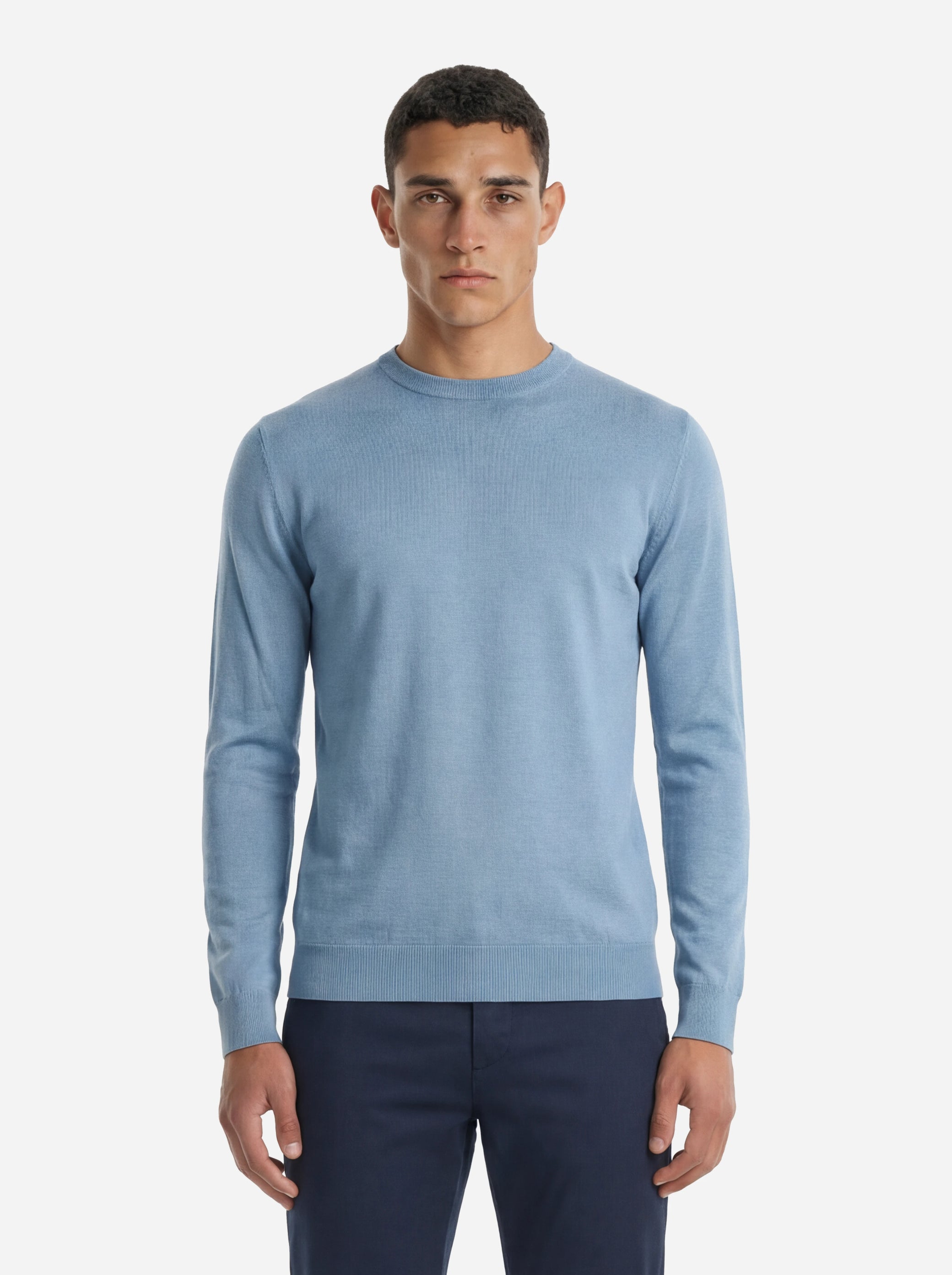 Maglia girocollo manica lunga in misto cotone celeste