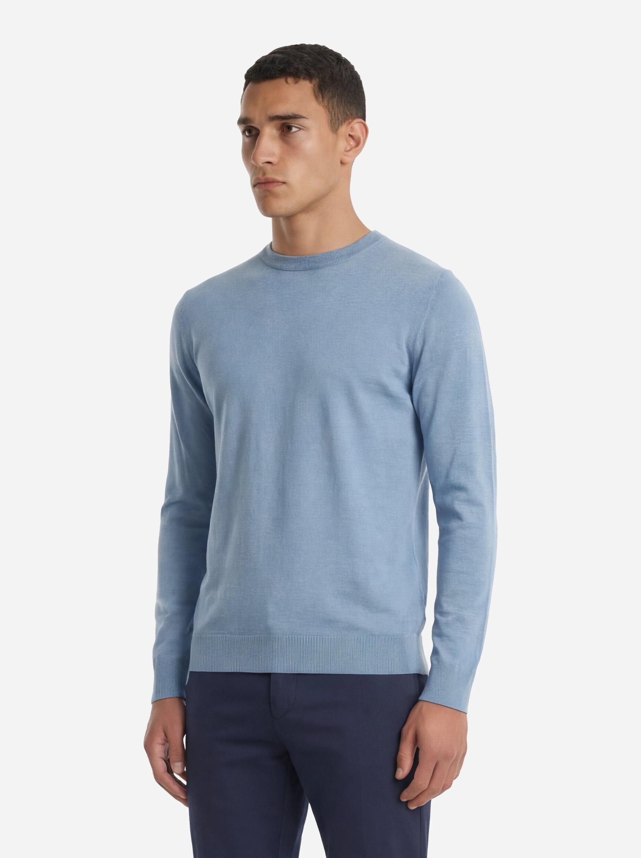 Maglia girocollo manica lunga in misto cotone celeste