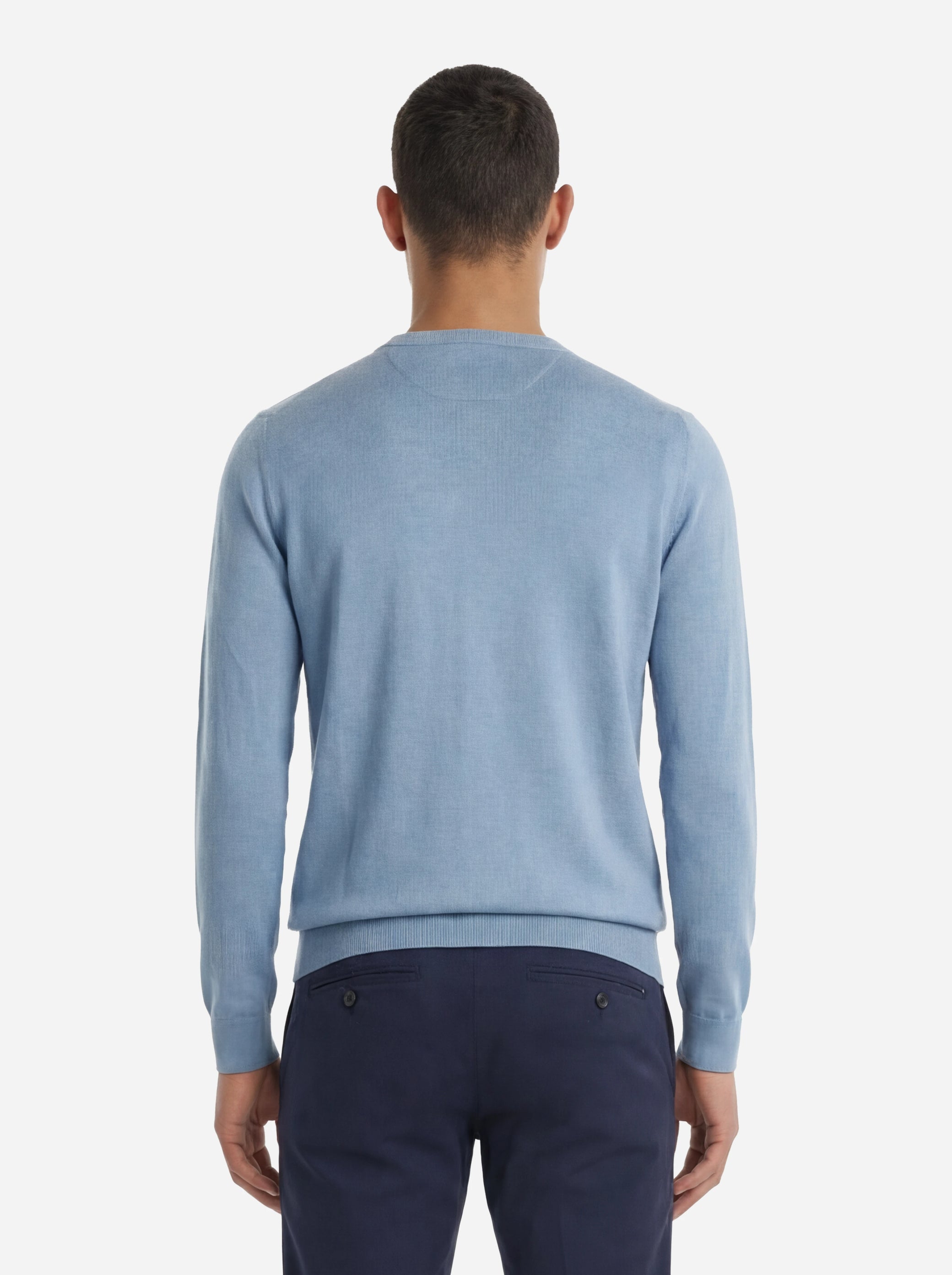 Maglia girocollo manica lunga in misto cotone celeste
