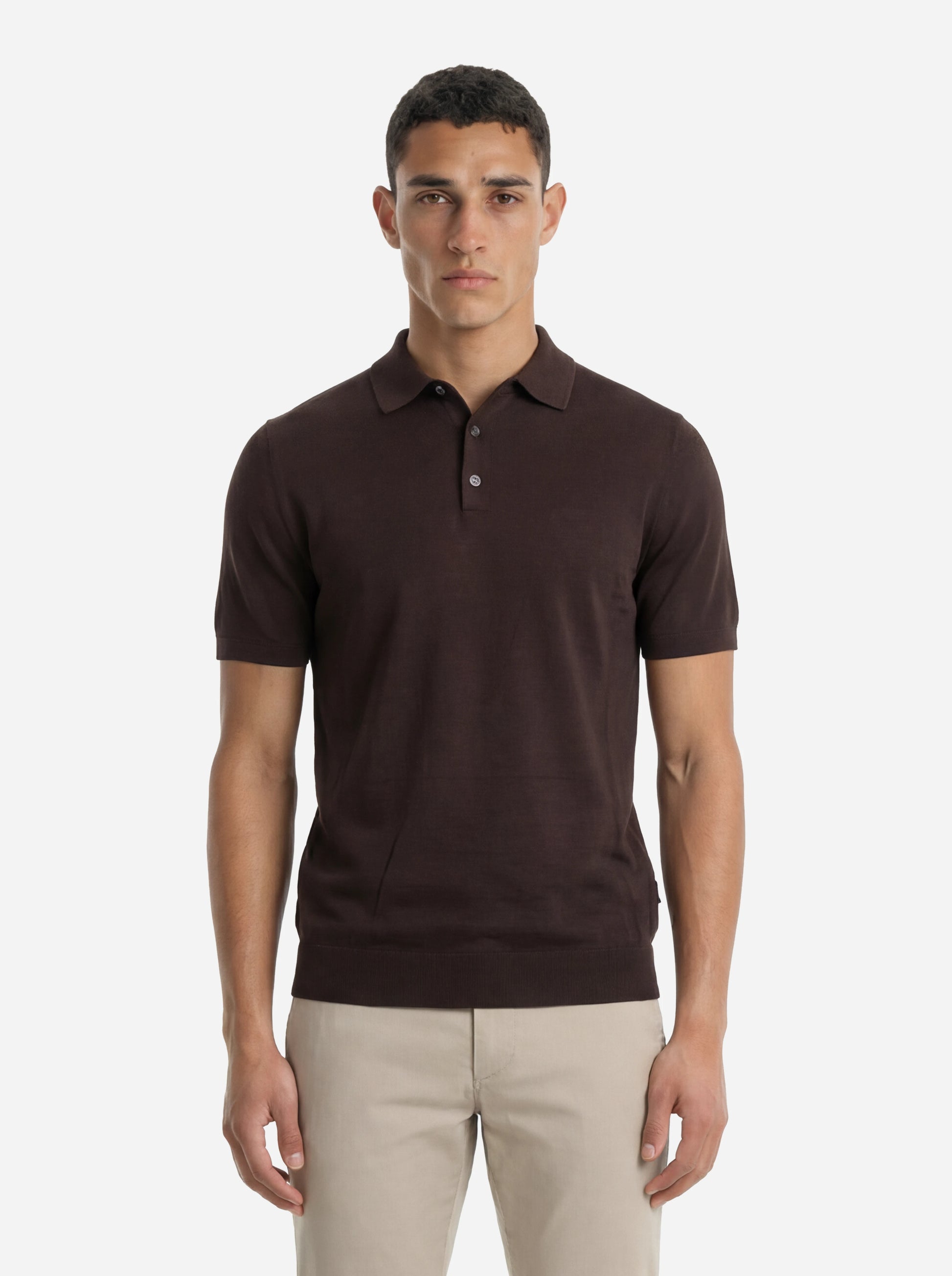 Polo manica corta in misto cotone marrone