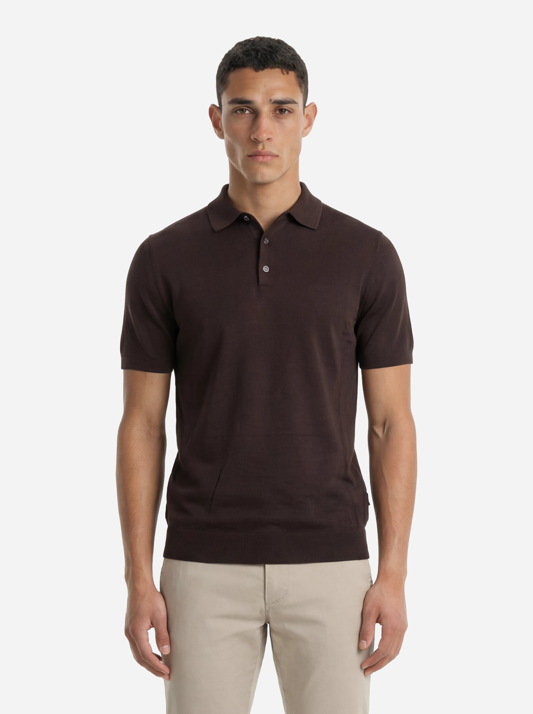 Polo manica corta in misto cotone marrone