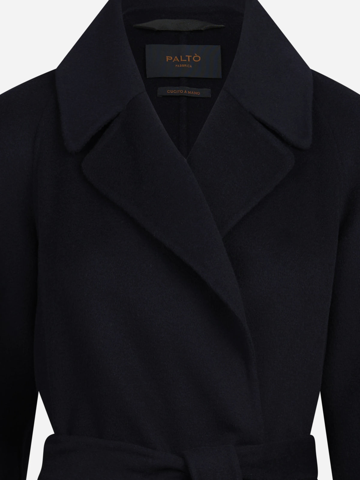 Cappotto Paola DB con cintura blu navy - dettaglio del prodotto