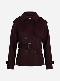 Trench corto Gal con cintura bordeaux PARK PLACE - vista frontale