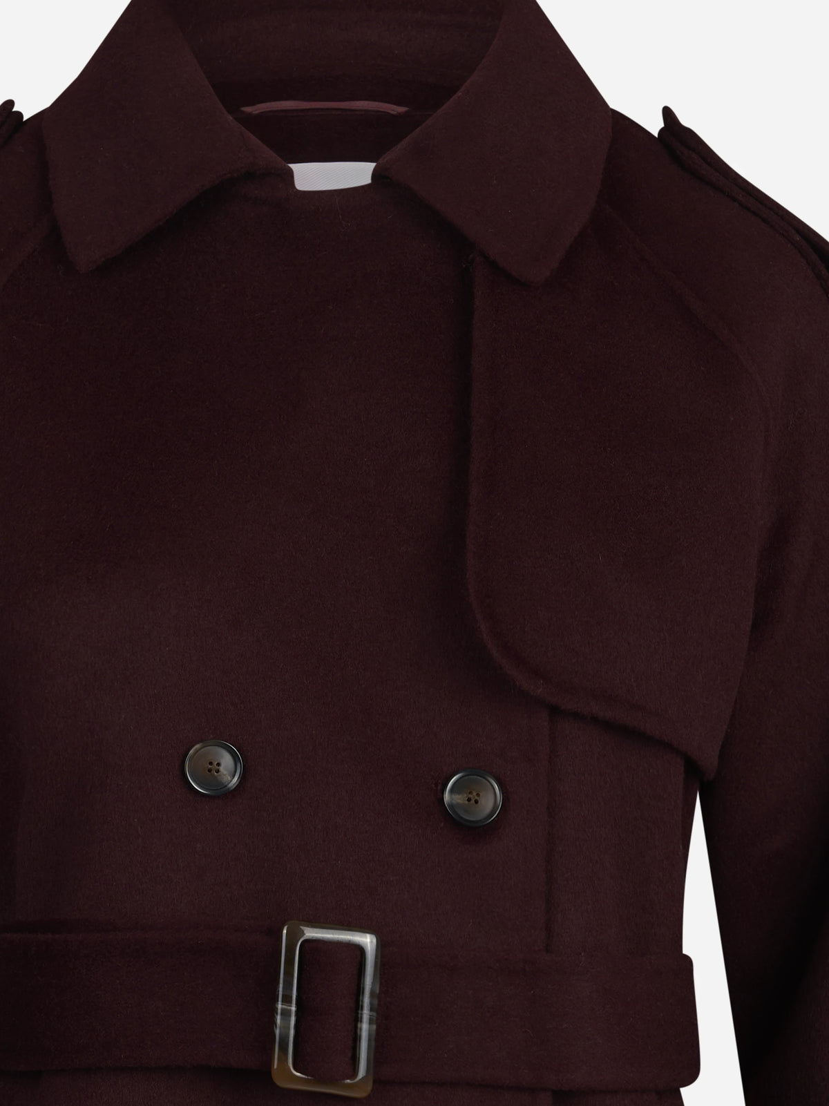Trench corto Gal con cintura bordeaux PARK PLACE - dettaglio