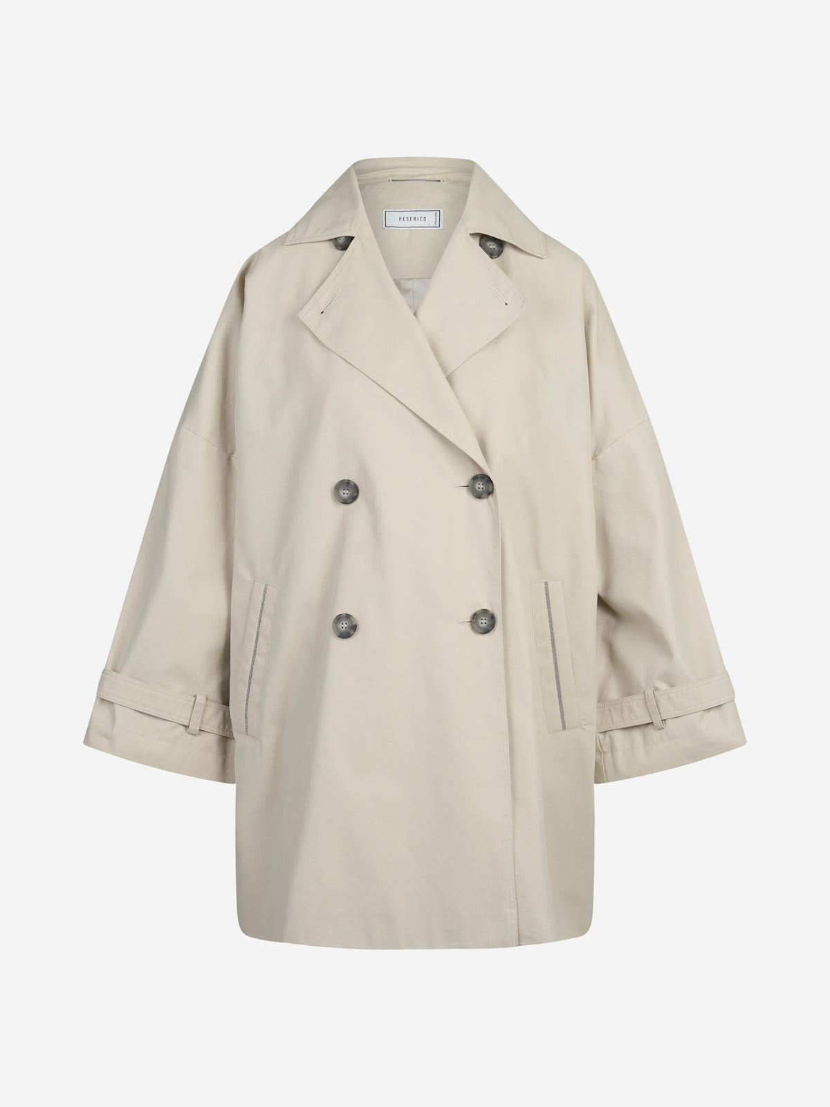 Trench doppiopetto in twill beige - vista frontale