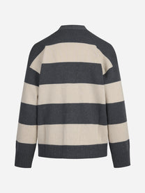 Cardigan a righe in cashmere beige e grigio - vista posteriore