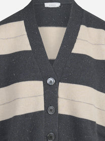 Cardigan a righe in cashmere beige e grigio - dettaglio del prodotto