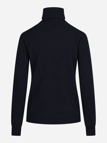 Maglia a collo alto in lana seta e cashmere blu - vista posteriore