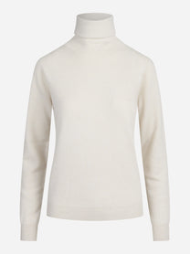 Maglia a collo alto in lana seta e cashmere beige - vista frontale