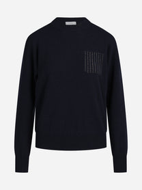 Maglia in lana seta e cashmere blu - vista frontale
