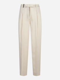 Pantaloni dritti in lyocell beige - vista frontale