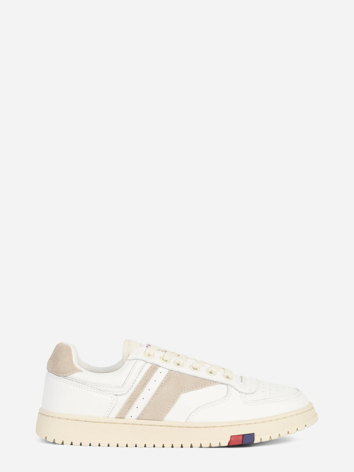 Sneaker Sky in pelle bianca e beige - vista laterale