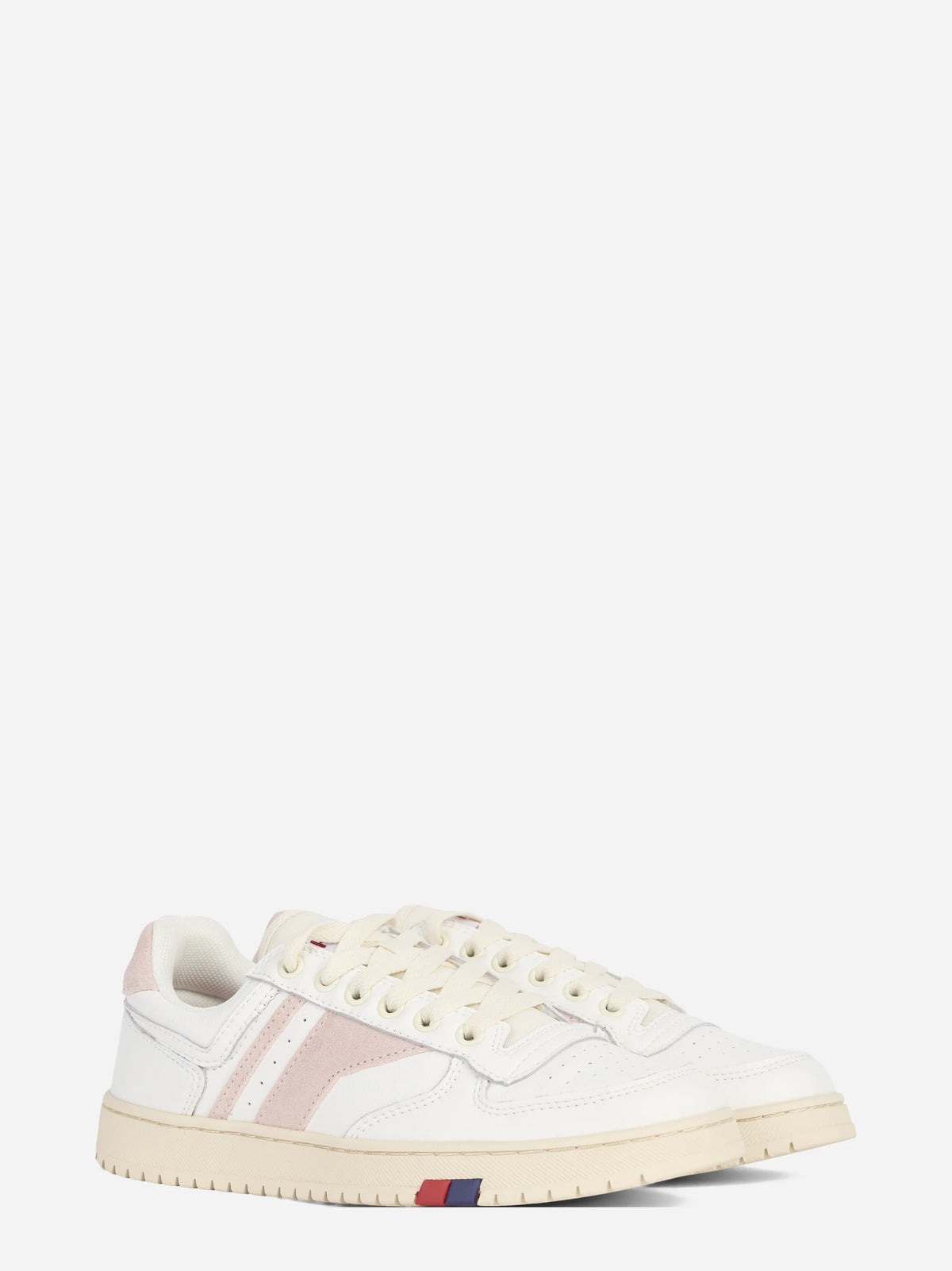 Sneaker Sky in pelle bianca e rosa - vista tre quarti