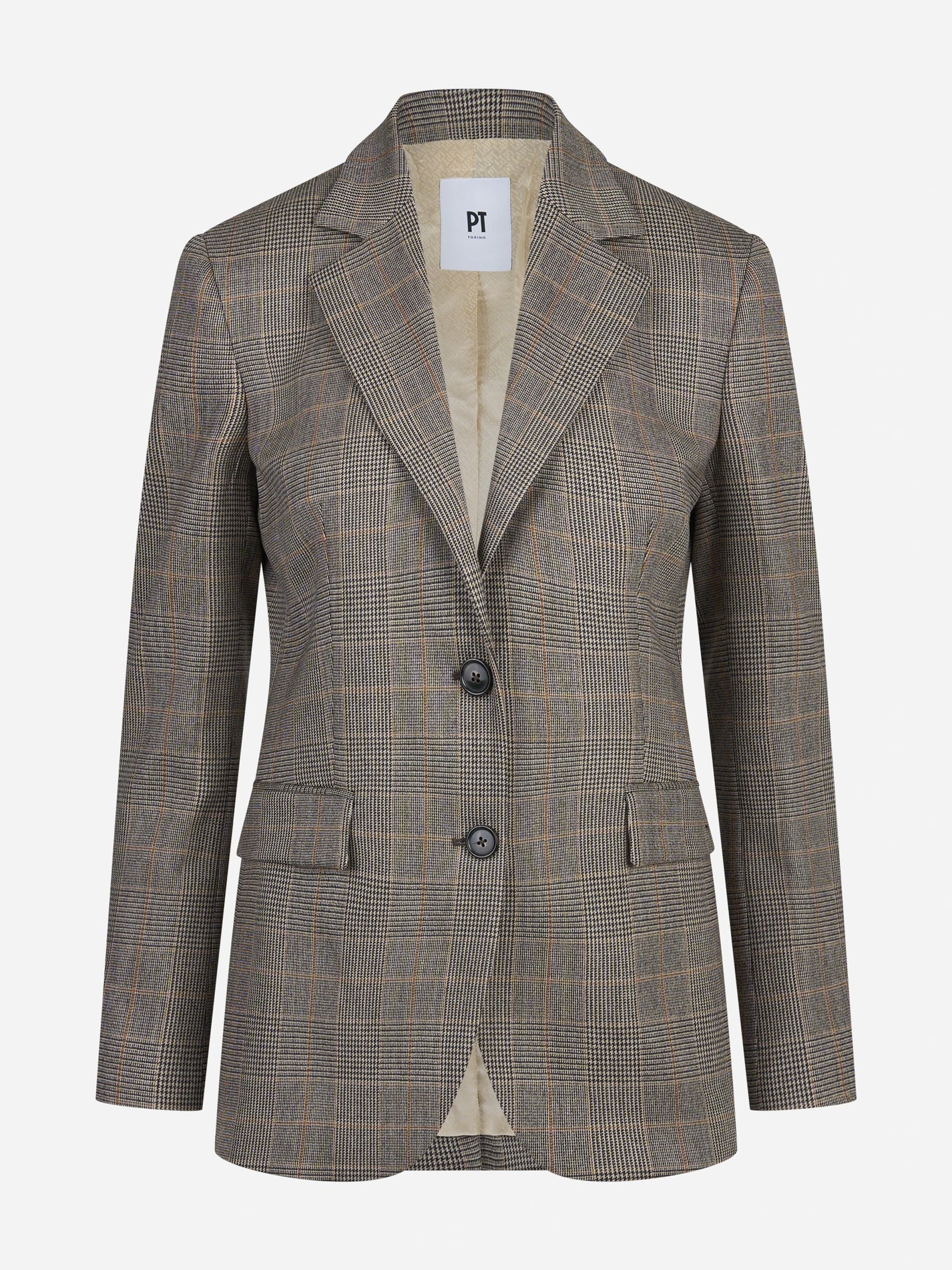 Blazer monopetto Principe di Galles beige - vista frontale