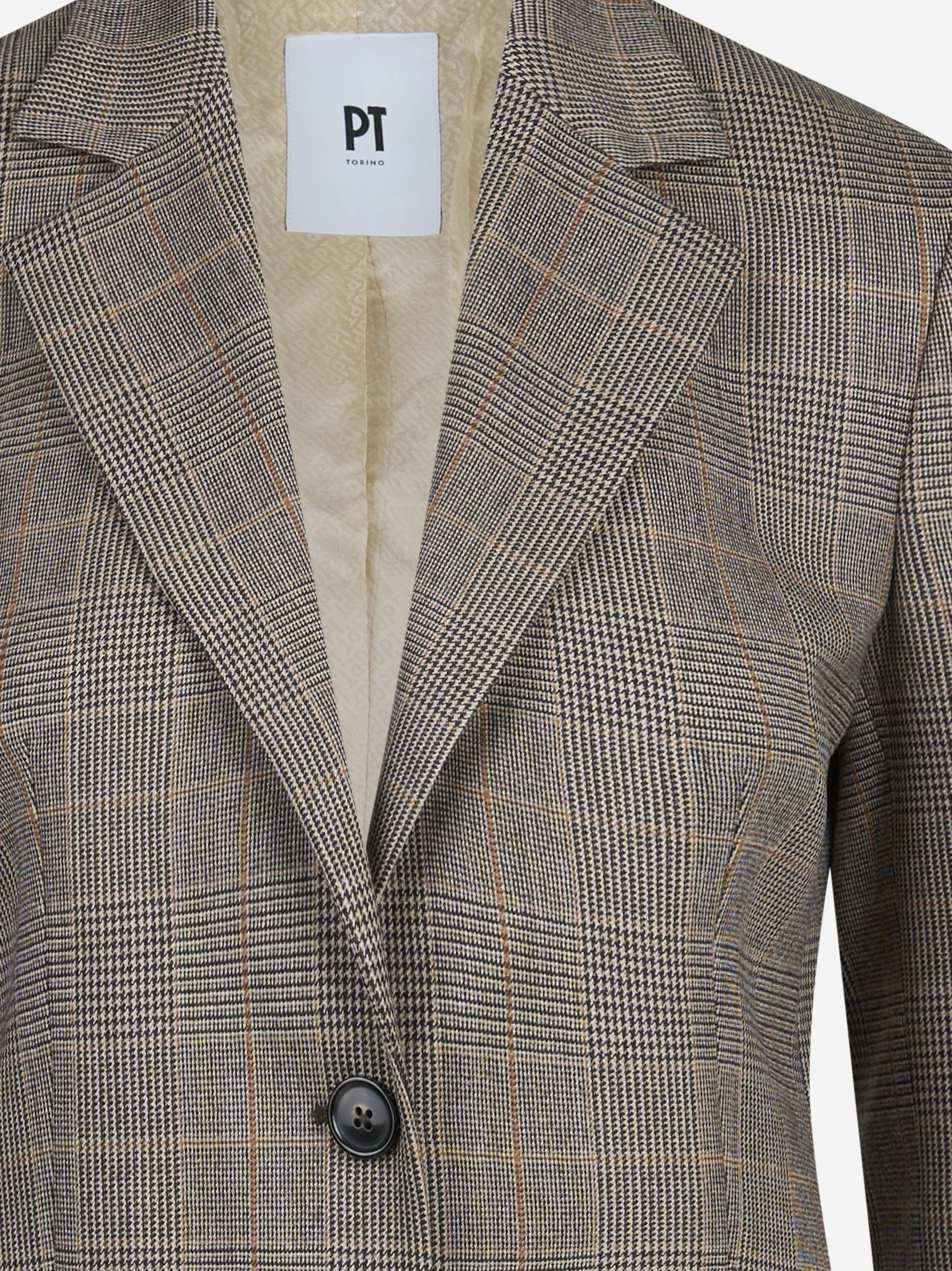 Blazer monopetto Principe di Galles beige - dettaglio del prodotto