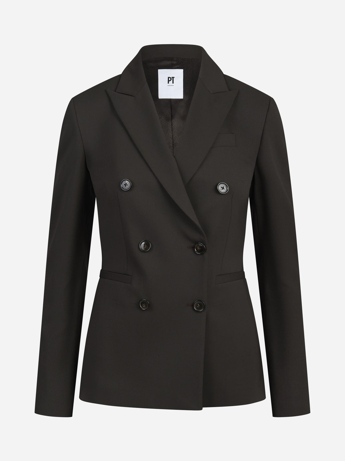 Blazer doppiopetto in lana stretch marrone - vista frontale