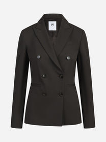 Blazer doppiopetto in lana stretch marrone - vista frontale