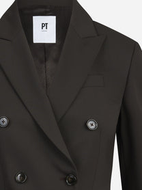 Blazer doppiopetto in lana stretch marrone - dettaglio del prodotto