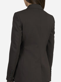 Blazer doppiopetto in lana stretch marrone - indossato, vista alternativa